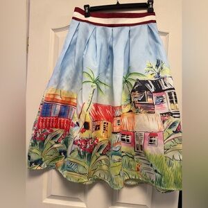 Tropical Print A-Line Midi Skirt